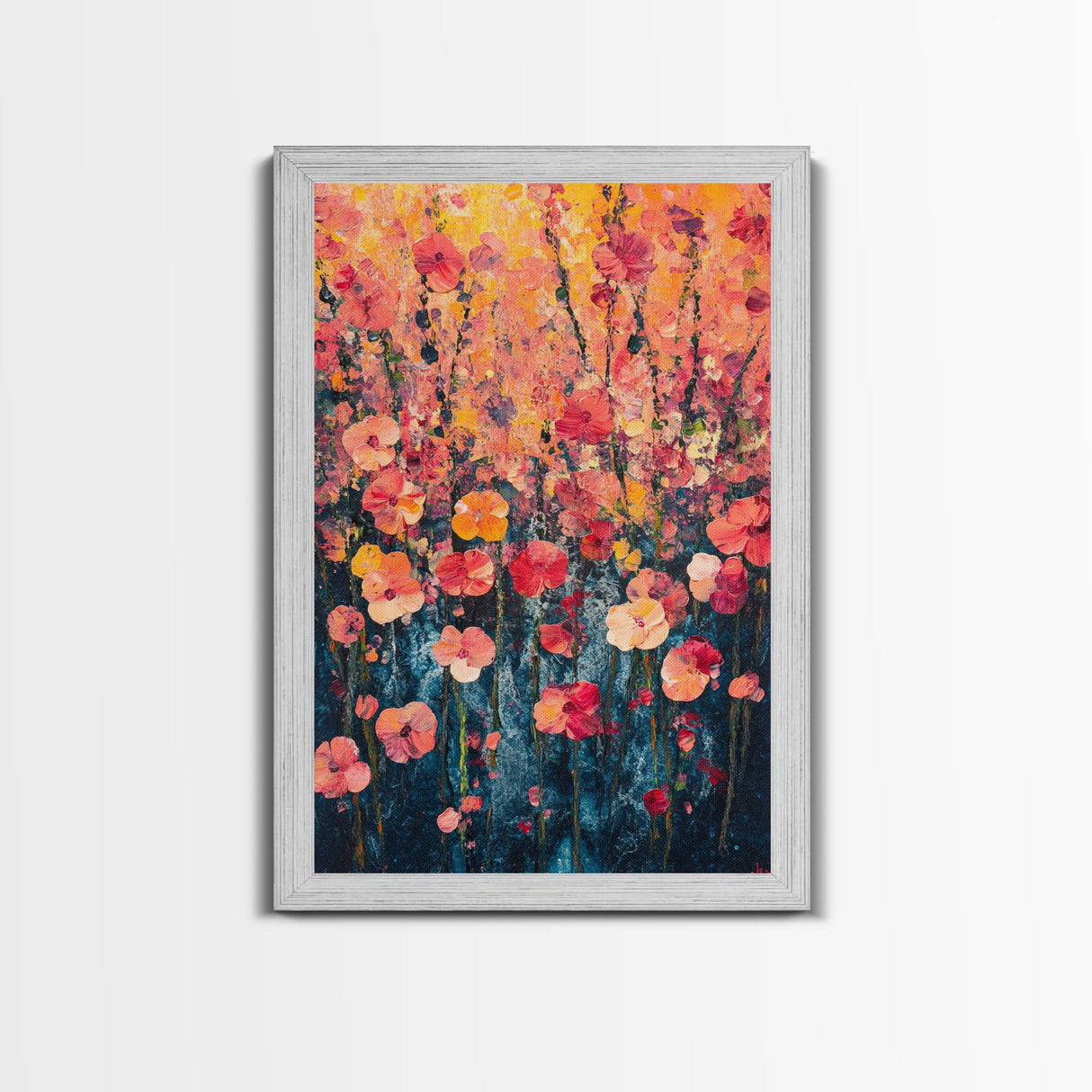 Field of Wildflowers Framed Canvas Print, Wood Framed Wall Art, Wild Flower Painting Print, Wild Flowers In The Spring Wall Art Home Decor