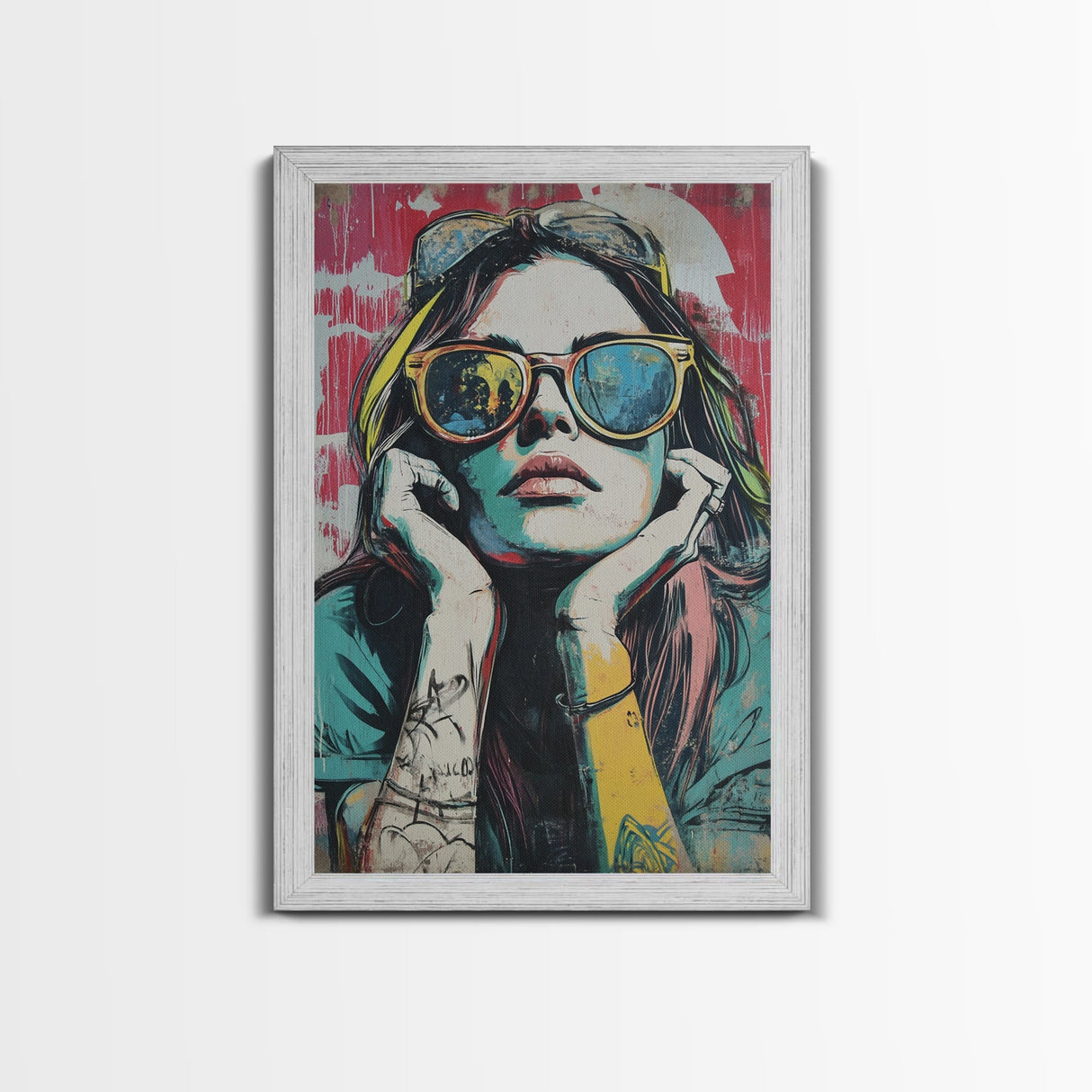 Graffiti Punk Wall Art, Portrait of a Punk Woman Framed Canvas Print