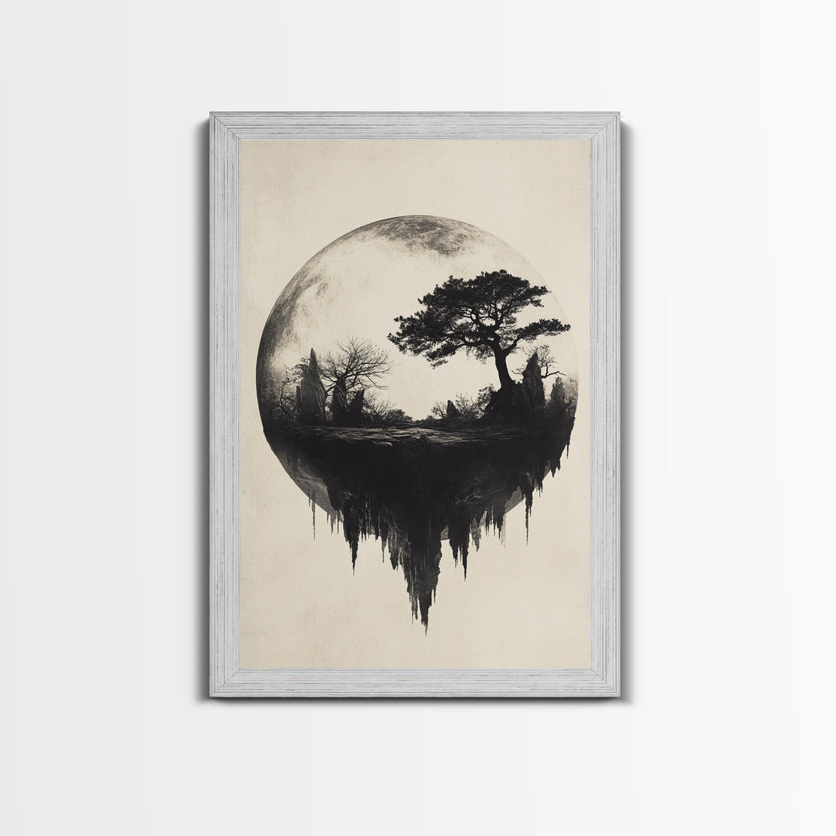Haunted Snowglobe Framed Canvas Print, Cemetery in a Sphere, Spooky Home Decor, Halloween Painting, Halloween Decor
