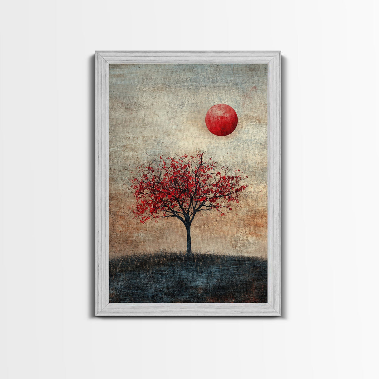 Wabi Sabi Wall Art Framed Canvas Print, Japanese Maple Tree Painting Print, Wabi Sabi Art, Japanese Inspired Wood Block Print Art