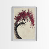 Wabi Sabi Japanese Maple Tree Framed Canvas Print, Minimalist Home Decor, Vertical Living Room Art