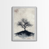 Black and White Charcoal Sketch Print of a Dead Tree, Framed Canvas Print, Wabi Sabi Art, Minimalist Wabi Sabi Home Decor