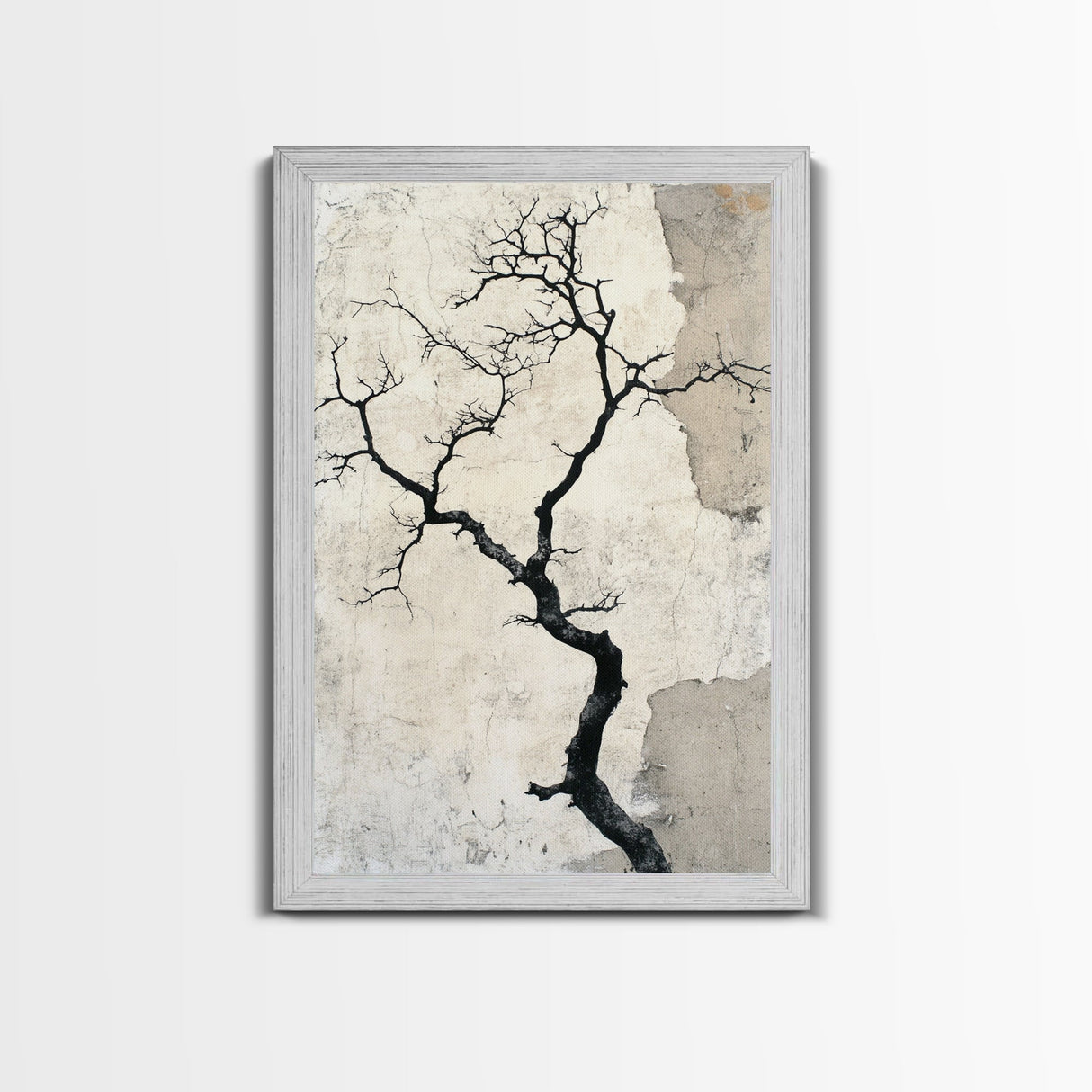 Double Exposure Wall Art - Tree or Cracks - Optical Illusion Wall Art Framed Canvas Print - Wabi Sabi Minimalist Home Decor Art