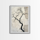 Double Exposure Wall Art - Tree or Cracks - Optical Illusion Wall Art Framed Canvas Print - Wabi Sabi Minimalist Home Decor Art