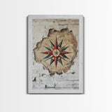The Compass Rose Behind The Wall Framed Canvas Print, Beach Wall Decor, Travel Decor, Vacation Gift Idea