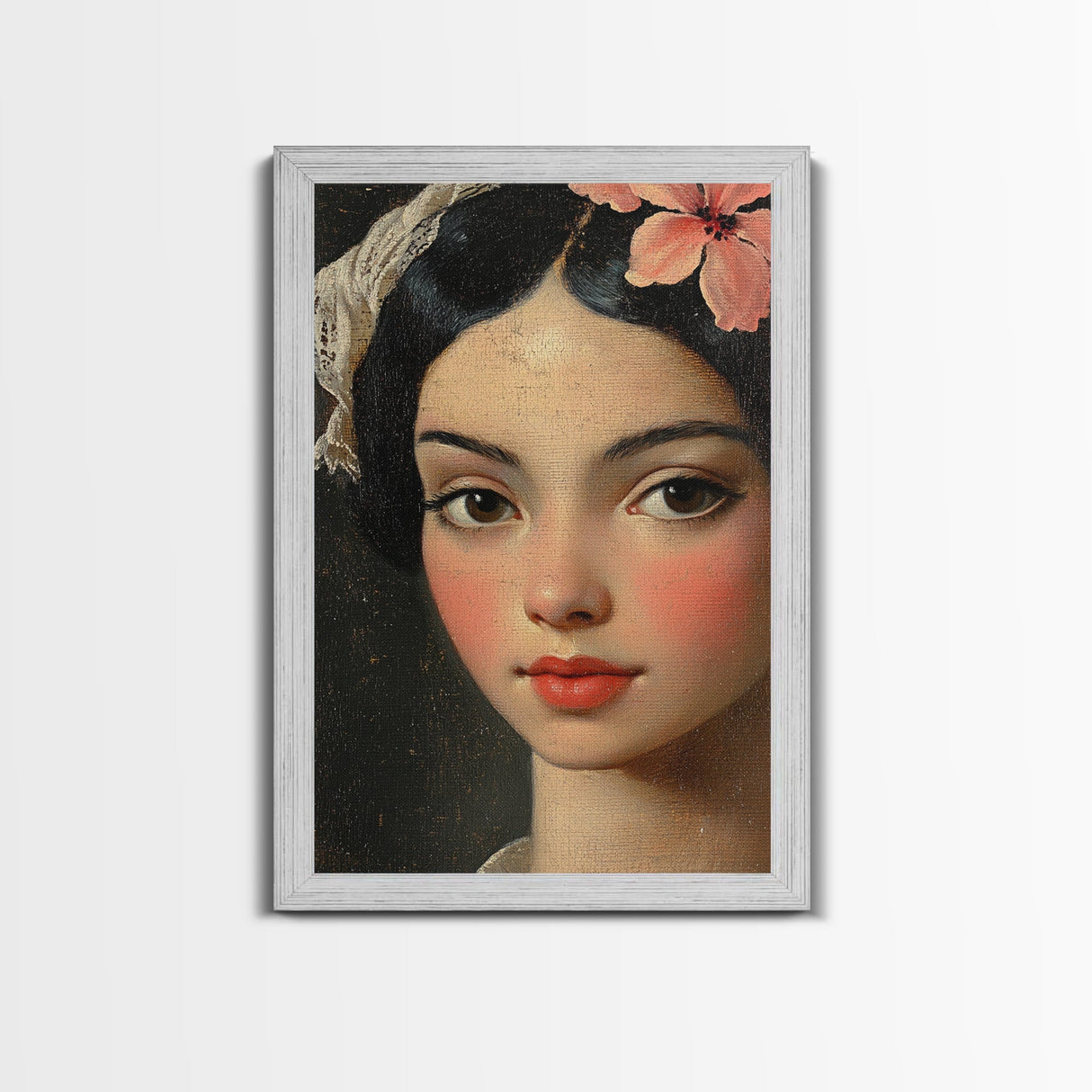 Chicano Portrait of Beautiful Senora, Vintage Style Framed Canvas Print, Mexicana Wall Art