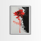 Abstract Red Rose Painting Canvas Print, Vintage Inspired Flower Print, Vintage French Country Art, Duality Art, Statement Piece, Center Piece Art