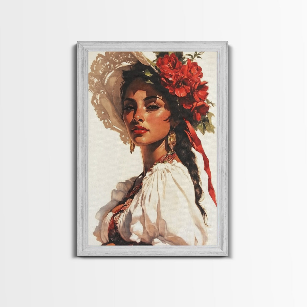 Latina Art Print on Canvas, Maximalist Wall Art, Latino Wall Art, Eclectic Home Decor, Chicano Painting, Mexicano Wall Art, Pueblo Style Art