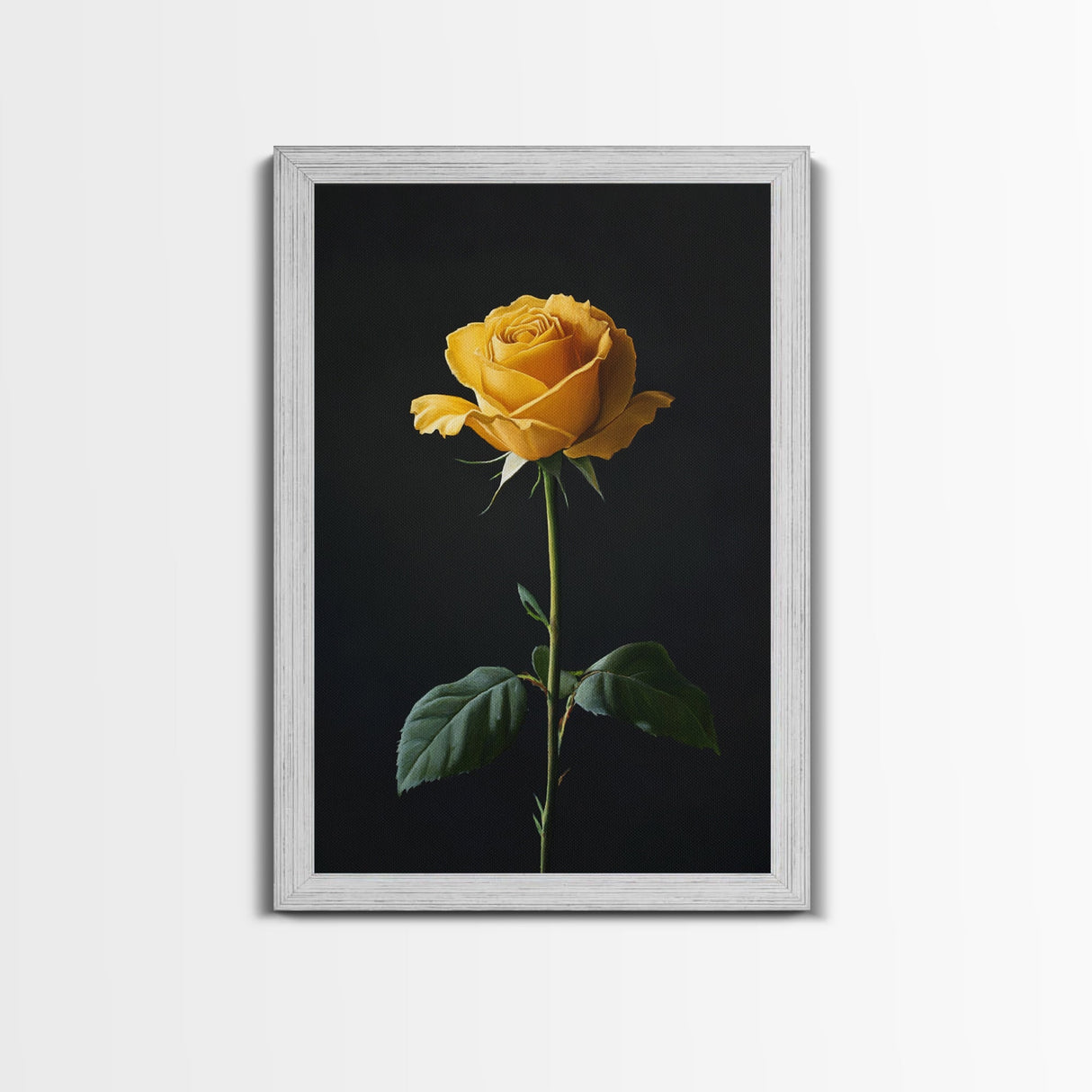 Realist Painting Print of a Yellow Rose, Framed Canvas, Wood Framed Art, Modern Farmhouse Decor, Rose Painting, Rose Art