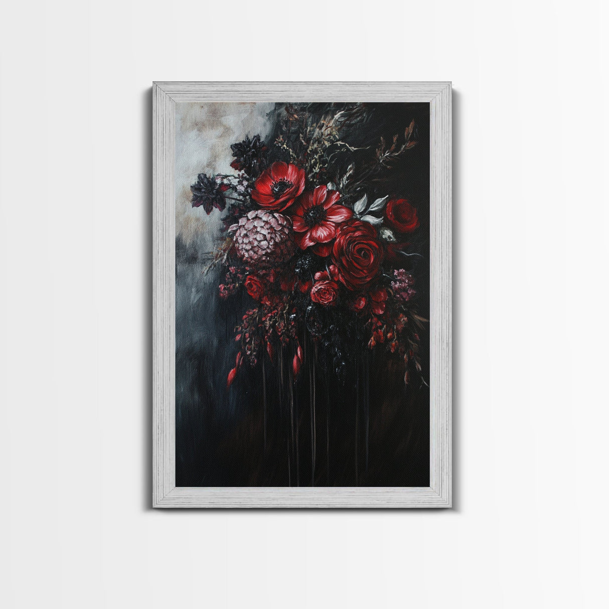 Dark Academia Blood Roses Framed Canvas Print, Halloween Decor, Macabre Art, Macabre Flowers, Halloween Wall Art, Gothic Decor, Dark Home Decor