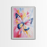 Pink Butterfly Oil Painting Print, Rustic Farmhouse, Boho Home Decor, Preppy Wall Art Dorm Room Wall Art Nursery Wall Art Home Decor