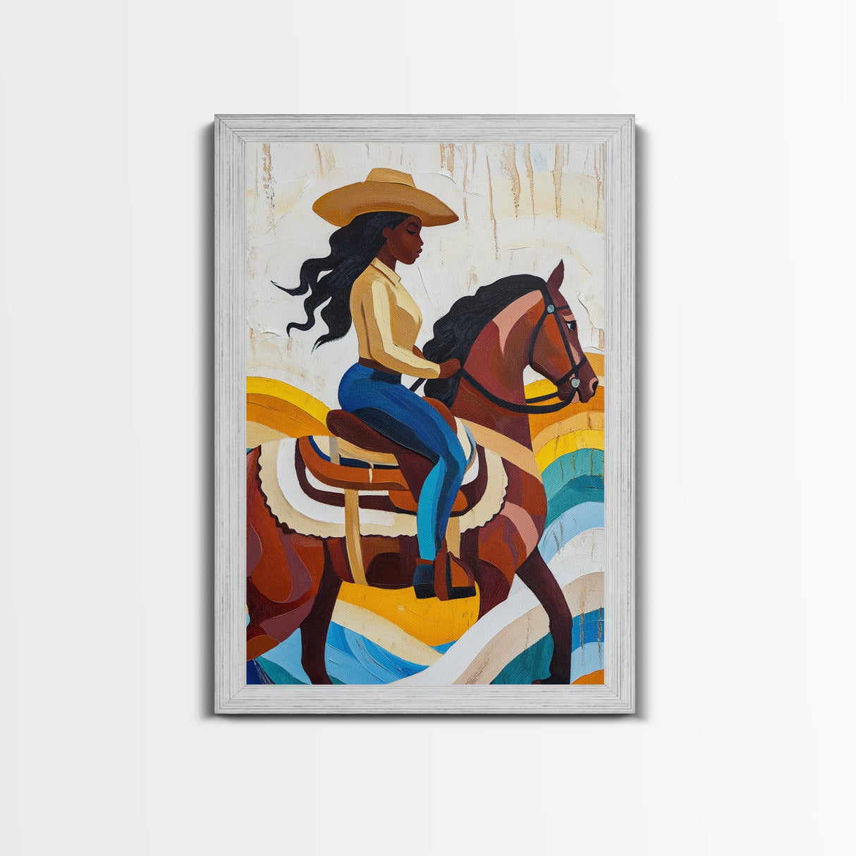 Pop Art Black Cowgirl Painting Print, Framed Canvas Print, Afrocentric Wall Art, Rustic Farmhouse Wall Art