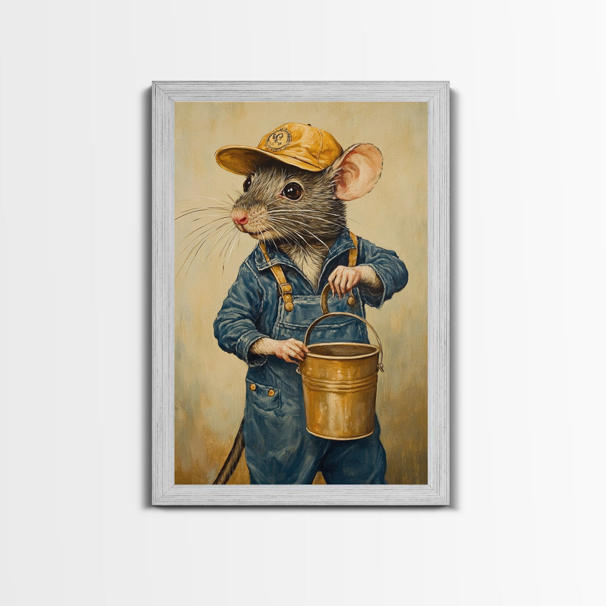 Rats with Jobs, Framed Canvas Print, Rat Painting, The Rat Painter, Cute Rat Home Decor, Rat Handyman