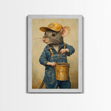 Rats with Jobs, Framed Canvas Print, Rat Painting, The Rat Painter, Cute Rat Home Decor, Rat Handyman