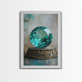 Emerald Painting Print, Framed Canvas Print, Gemstones Wall Art, Precious Stone Painting, Green Gem, Ruby Painting, Antique Minerals Art