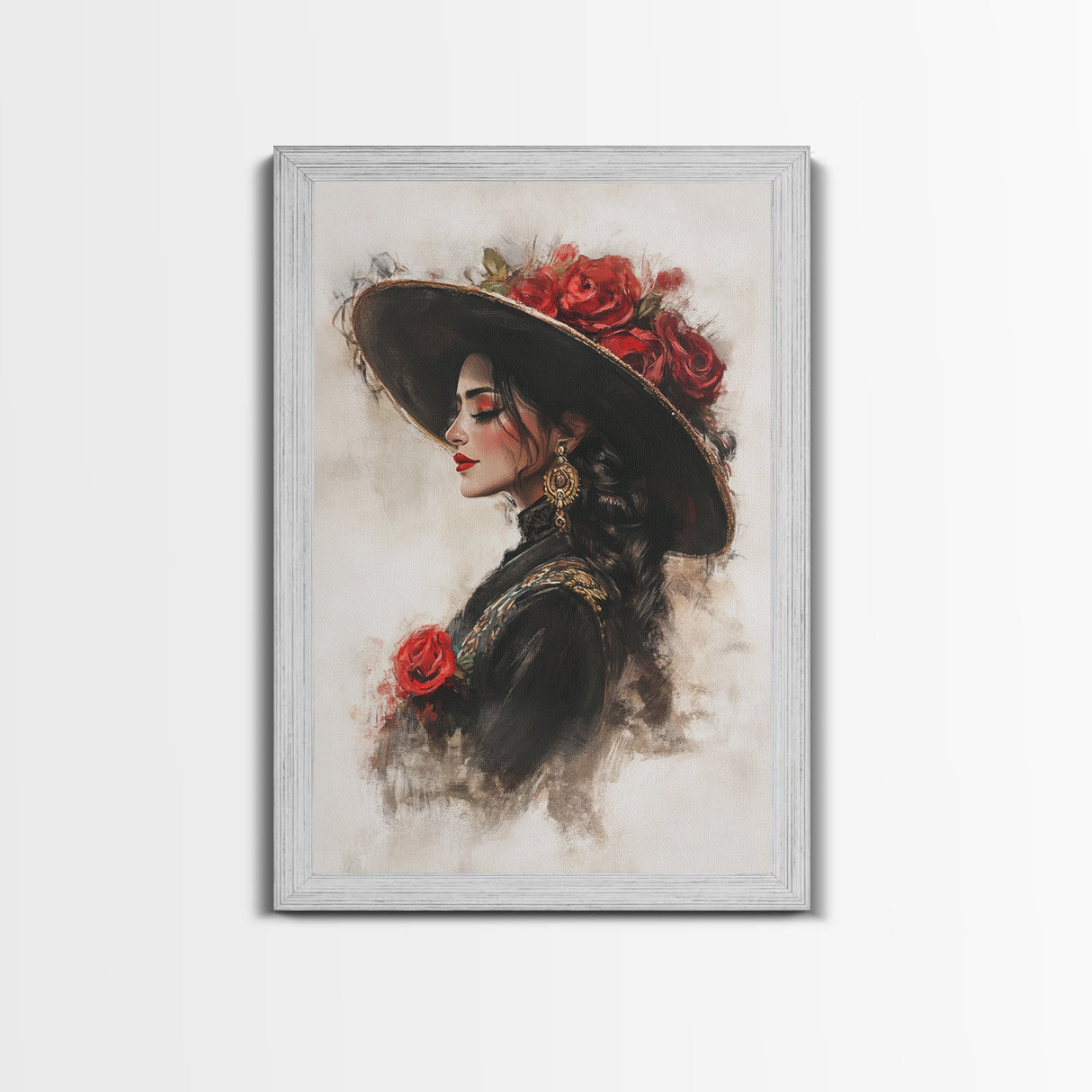 Mexicano Wall Art Framed Canvas Print, Female Matador, Chicano Wall Art, Chicano Painting