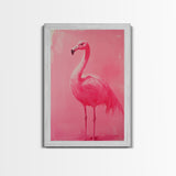 Preppy Pink Flamingo Painting Print, Trendy Wall Art, Animal Print, Framed Canvas Print, Wood Framed Art, Dorm Decor, Apartment Art
