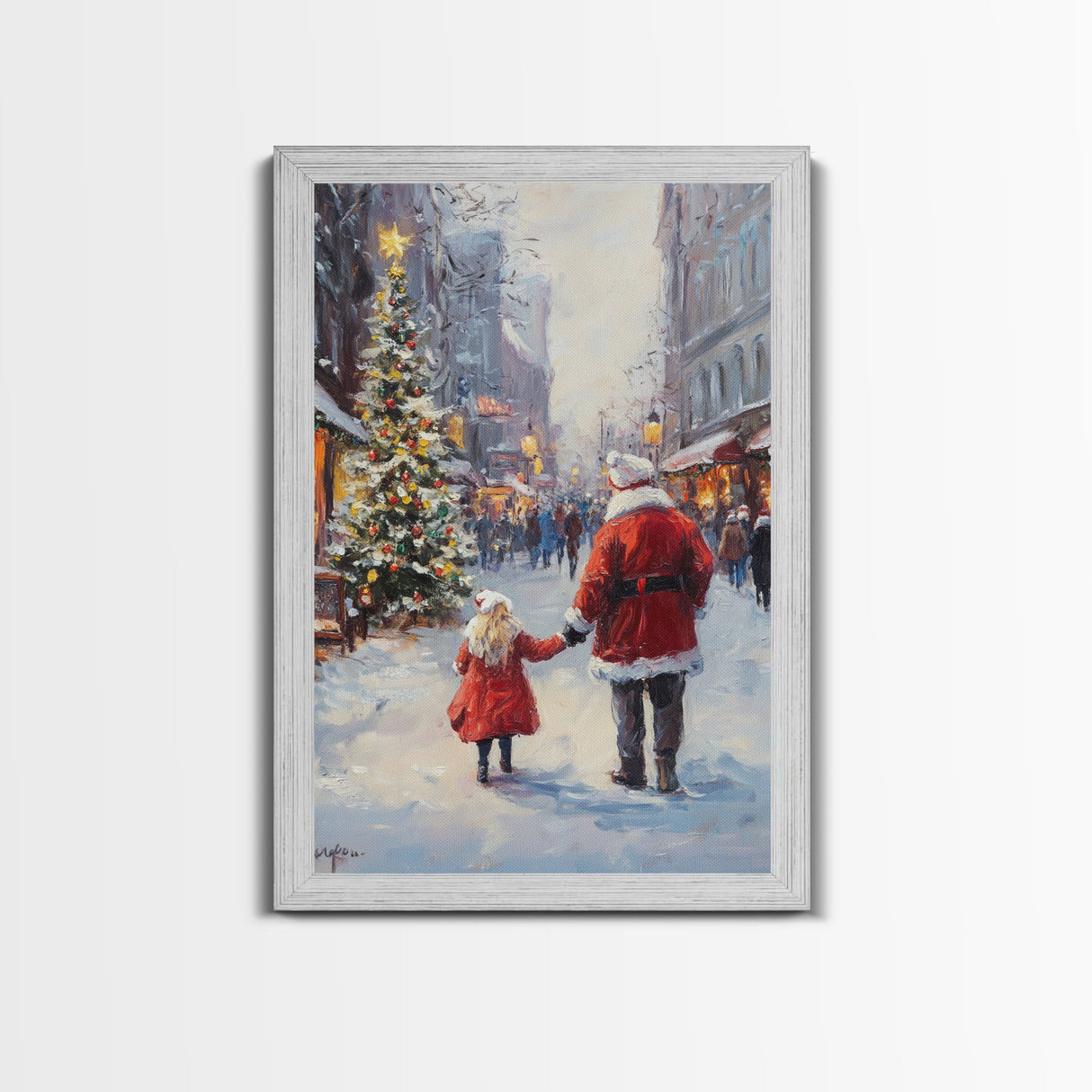 Santa in the Town Square, Framed Cavnas Print, Christmas Decor, Christmas Wall Art, Rustic Wall Art, Retro Christmas Wall Art