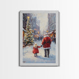 Santa in the Town Square, Framed Cavnas Print, Christmas Decor, Christmas Wall Art, Rustic Wall Art, Retro Christmas Wall Art