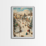 Christmas Village Mantle Painting, Christmas Mantle Wall Art, Framed Canvas Print, Retro Christmas, Vintage Christmas Painting Wall Art