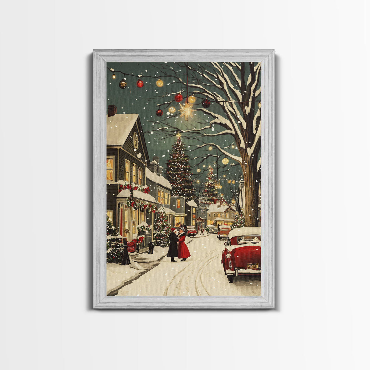 Vintage Christmas Wall Art, Framed Canvas Print, Vintage Art Print, Christmas Village Painting, Christmas Wall Art, Christmas Print