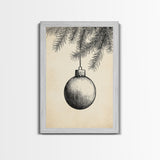 Boho Christmas Ornament Painting Print, Christmas Art, Black and White Art