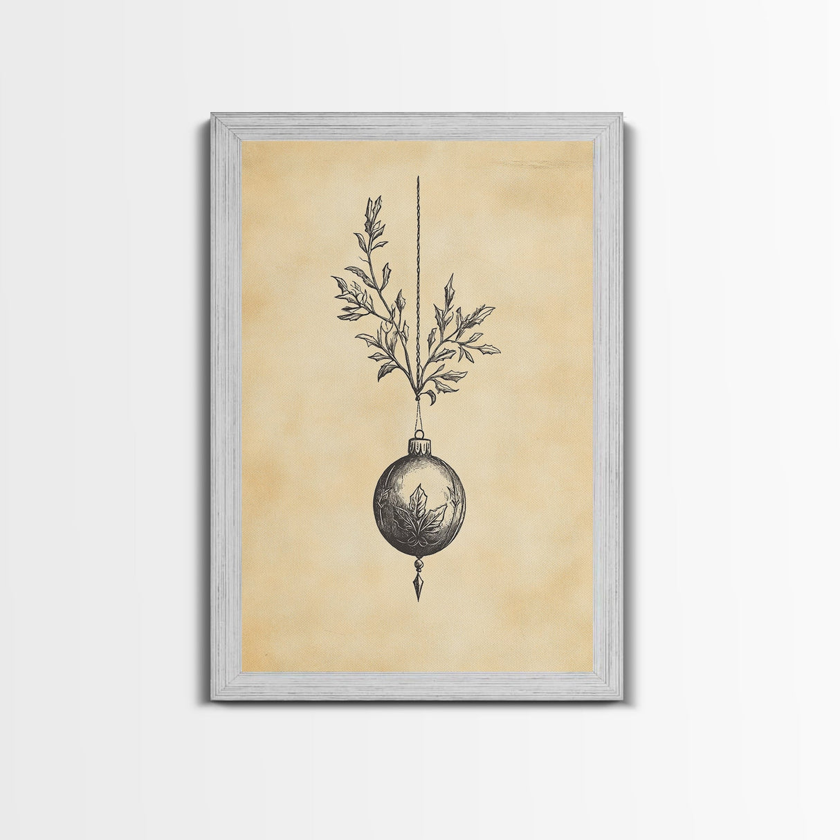 Christmas Tree Ornament Painting Print, Boho Christmas Wall Art, Framed Canvas