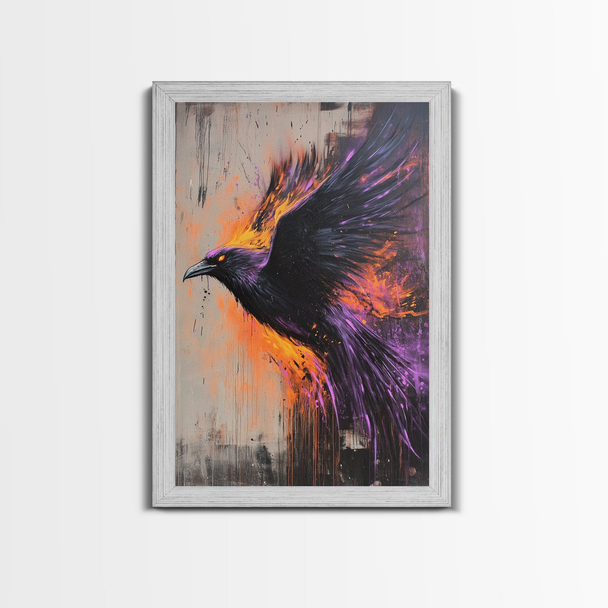 Purple Phoenix Painting Print, Framed Canvas Art, Grunge Decor, Punk Art, Wood Frame Canvas, Home Decor, Office Art