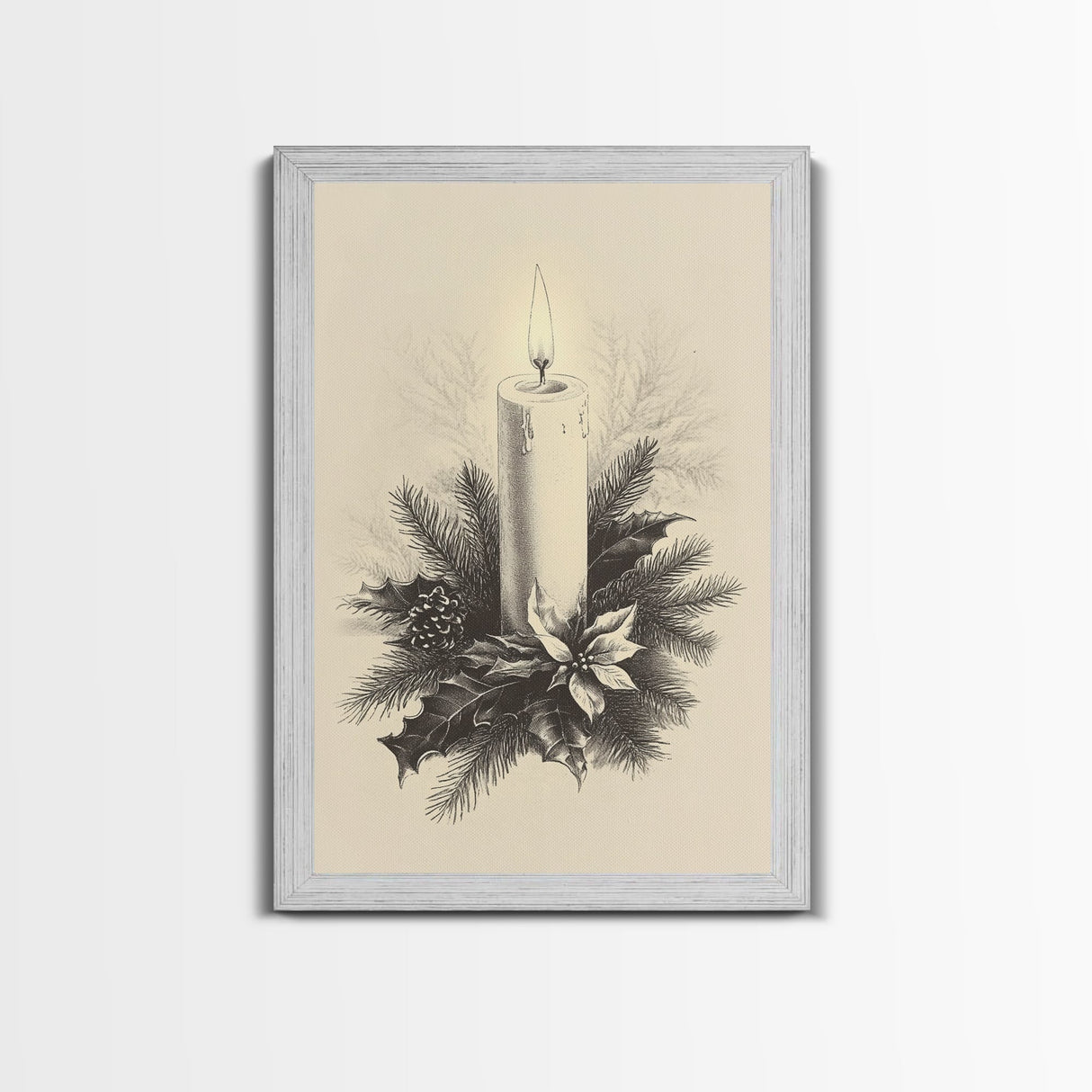 Boho Christmas Candle Canvas Print - Framed Canvas - Minimalist Christmas Art - Boho Christmas Art - Rustic Christmas Art