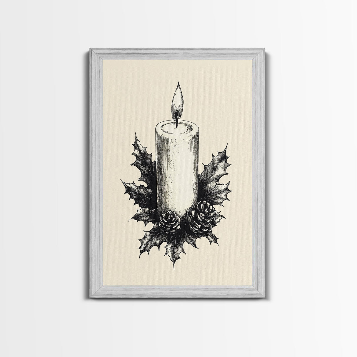 Rustic Christmas Candle Canvas Print - Framed Canvas - Minimalist Christmas Art - Boho Christmas Art - Rustic Christmas Art