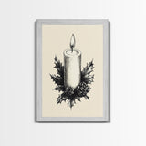 Rustic Christmas Candle Canvas Print - Framed Canvas - Minimalist Christmas Art - Boho Christmas Art - Rustic Christmas Art