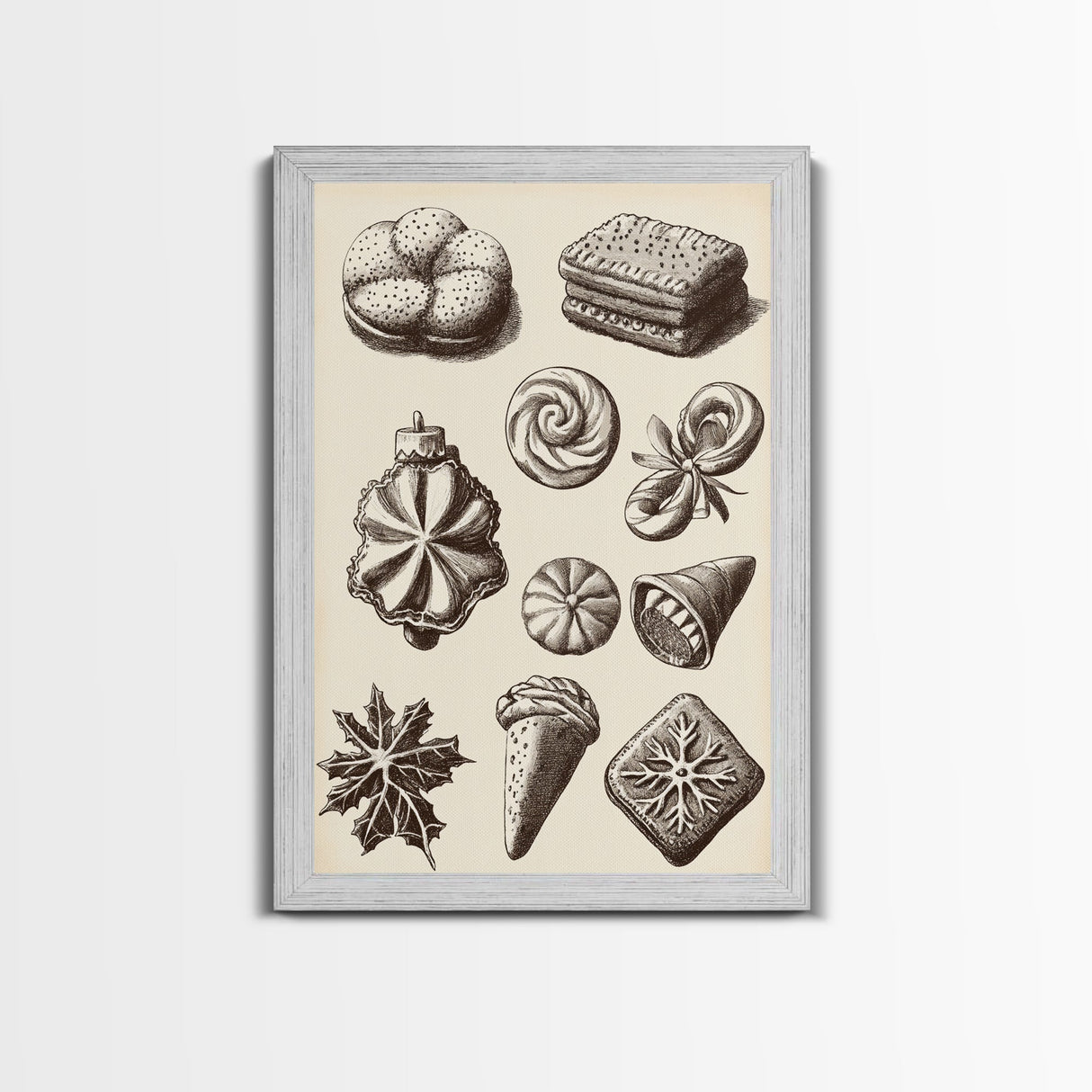 Cute Christmas Cookies Canvas Print - Framed Canvas - Minimalist Christmas Art - Boho Christmas Art - Rustic Christmas Art