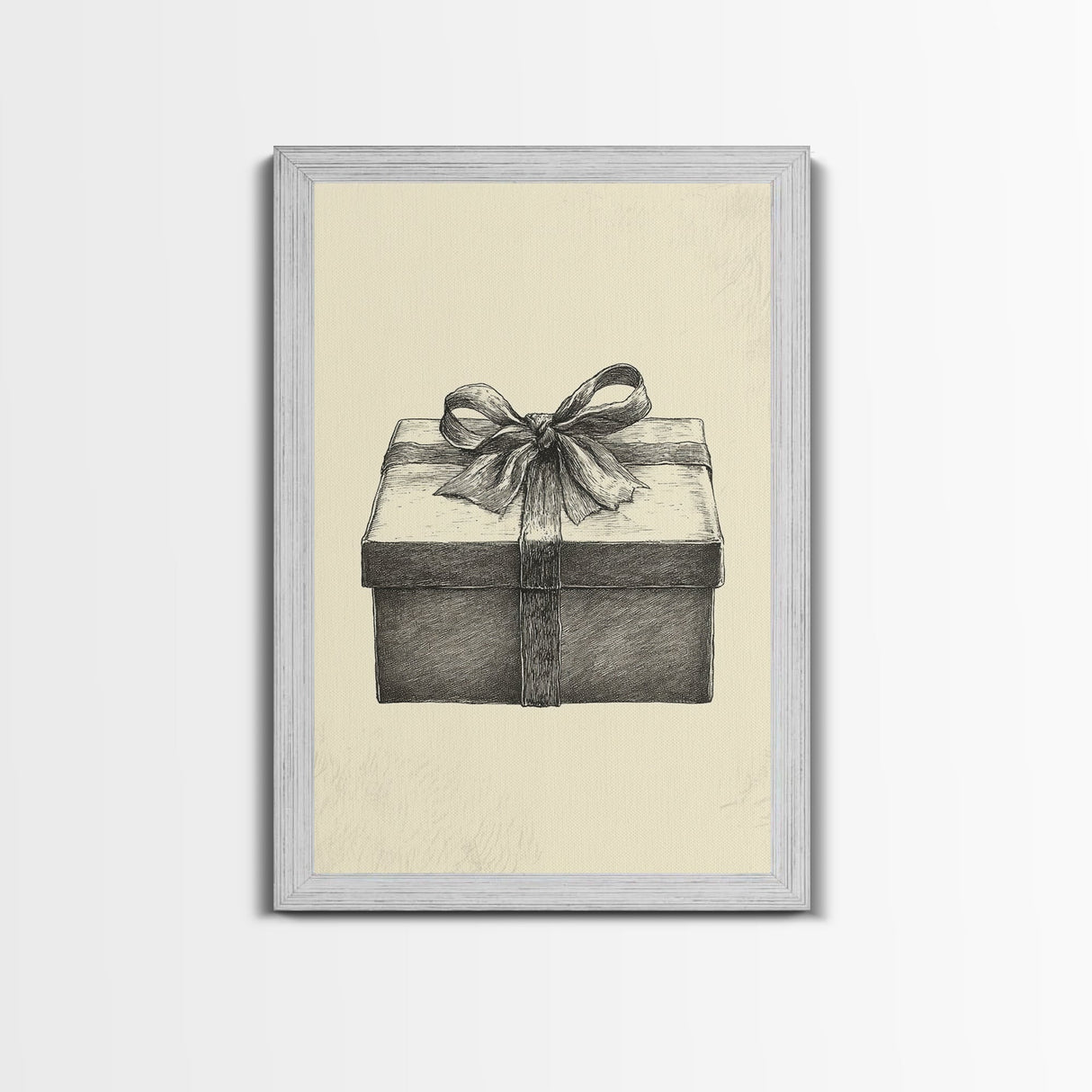 Sketch of A Christmas Gift Canvas Print - Framed Canvas - Minimalist Christmas Art - Boho Christmas Art - Rustic Christmas Art