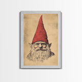 Sketch of a Gnome Canvas Print - Framed Canvas - Minimalist Christmas Art - Boho Christmas Art - Rustic Christmas Art