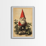 Painting of a Gnome Canvas Print - Framed Canvas - Minimalist Christmas Art - Boho Christmas Art - Rustic Christmas Art