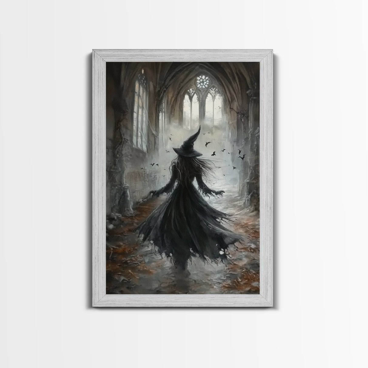 Witchy Decor Framed Canvas Print, Dark Academia, Witch Painting Print, Gothic Decor, Moody Witch Oil Painting, Halloween Art