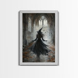 Witchy Decor Framed Canvas Print, Dark Academia, Witch Painting Print, Gothic Decor, Moody Witch Oil Painting, Halloween Art