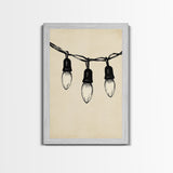 Black and White Sketch of Christmas Lights Canvas Print - Framed Canvas - Minimalist Christmas Art - Boho Christmas Art - Rustic Christmas Art