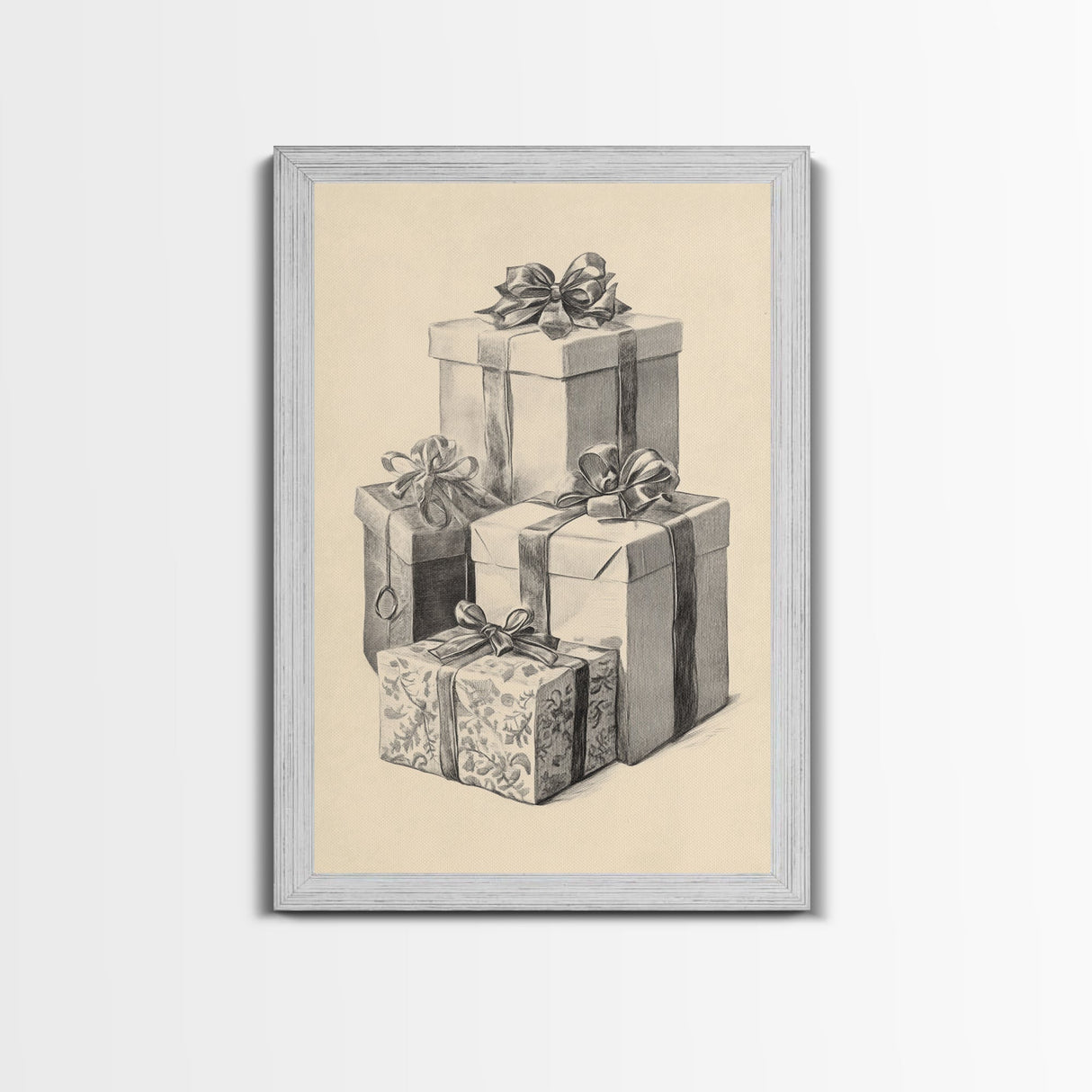 Drawing of Christmas Gifts Canvas Print - Framed Canvas - Minimalist Christmas Art - Boho Christmas Art - Rustic Christmas Art