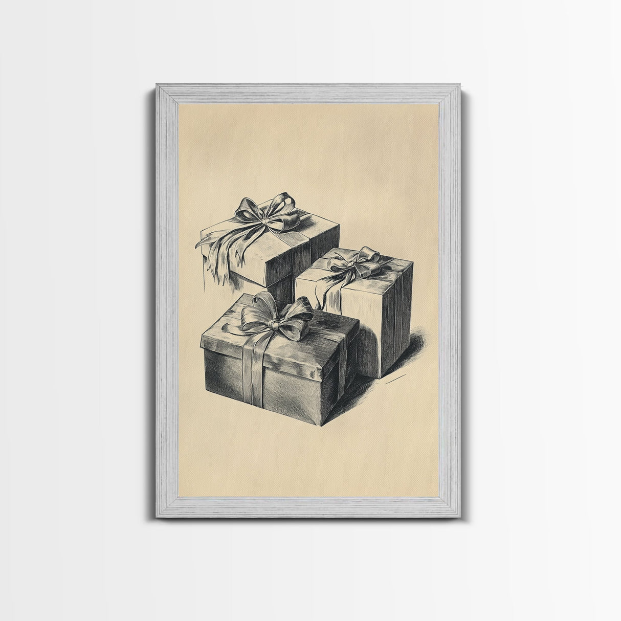 Retro Sketch of Christmas Gifts Canvas Print - Framed Canvas - Minimalist Christmas Art - Boho Christmas Art - Rustic Christmas Art