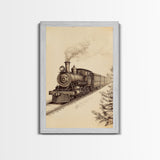 Boho Christmas Train Canvas Print - Framed Canvas - Minimalist Christmas Art - Boho Christmas Art - Rustic Christmas Art