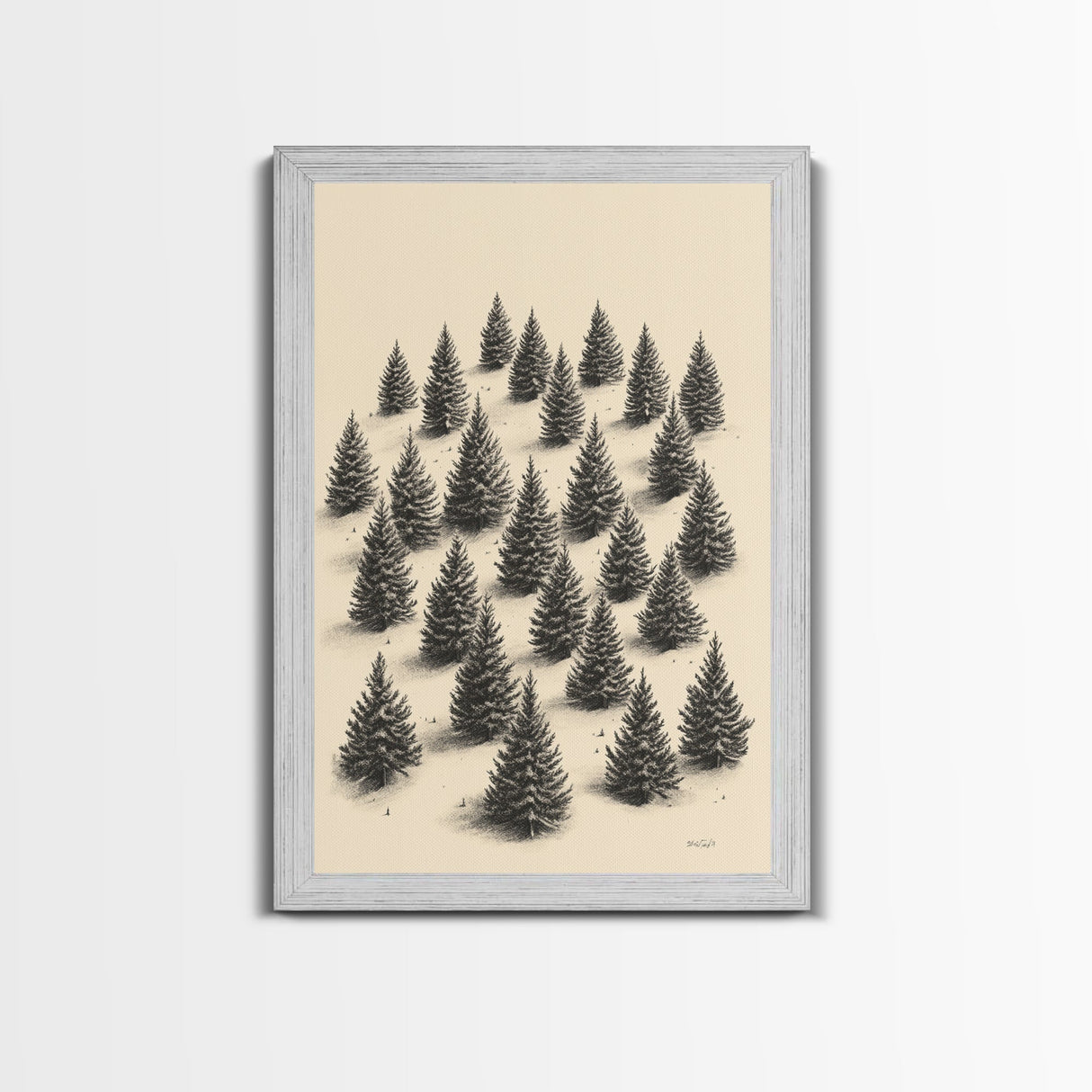 Sketch of a Christmas Tree Farm Canvas Print - Framed Canvas - Minimalist Christmas Art - Boho Christmas Art - Rustic Christmas Art