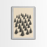 Sketch of a Christmas Tree Farm Canvas Print - Framed Canvas - Minimalist Christmas Art - Boho Christmas Art - Rustic Christmas Art
