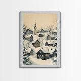 Christmas Village Canvas Print - Framed Canvas - Minimalist Christmas Art - Boho Christmas Art - Rustic Christmas Art