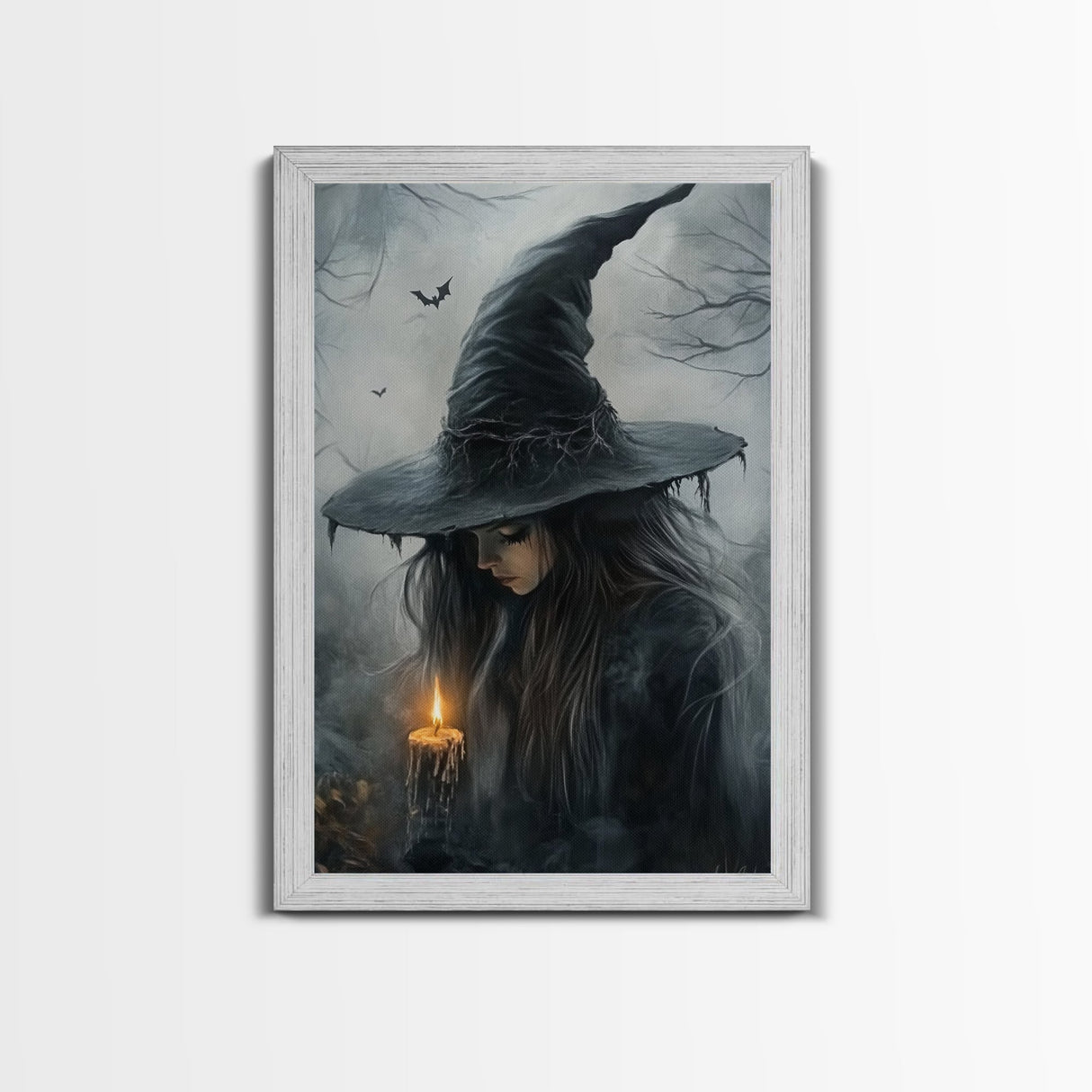 Gothic Oil Painting Print of a Witch Holding a Candle, Gothic Dark Academia Wall Art, Halloween Decor, Goth Gift Idea