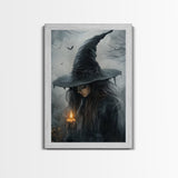 Gothic Oil Painting Print of a Witch Holding a Candle, Gothic Dark Academia Wall Art, Halloween Decor, Goth Gift Idea