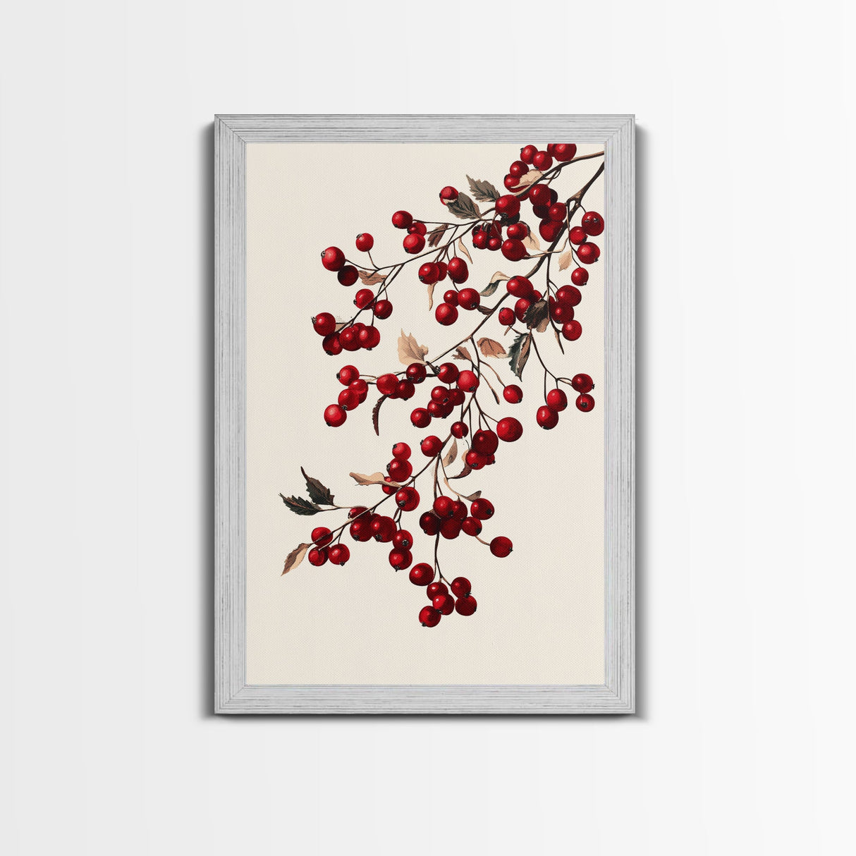 Vintage Holly Berries Canvas Print - Framed Canvas - Minimalist Christmas Art - Boho Christmas Art - Rustic Christmas Art