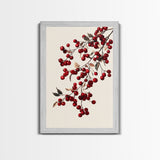 Vintage Holly Berries Canvas Print - Framed Canvas - Minimalist Christmas Art - Boho Christmas Art - Rustic Christmas Art