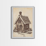 Ginger Bread House Canvas Print - Framed Canvas - Minimalist Christmas Art - Boho Christmas Art - Rustic Christmas Art