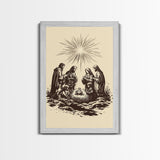 Nativity Scene Canvas Print - Framed Canvas - Minimalist Christmas Art - Boho Christmas Art - Rustic Christmas Art - Nativity Painting